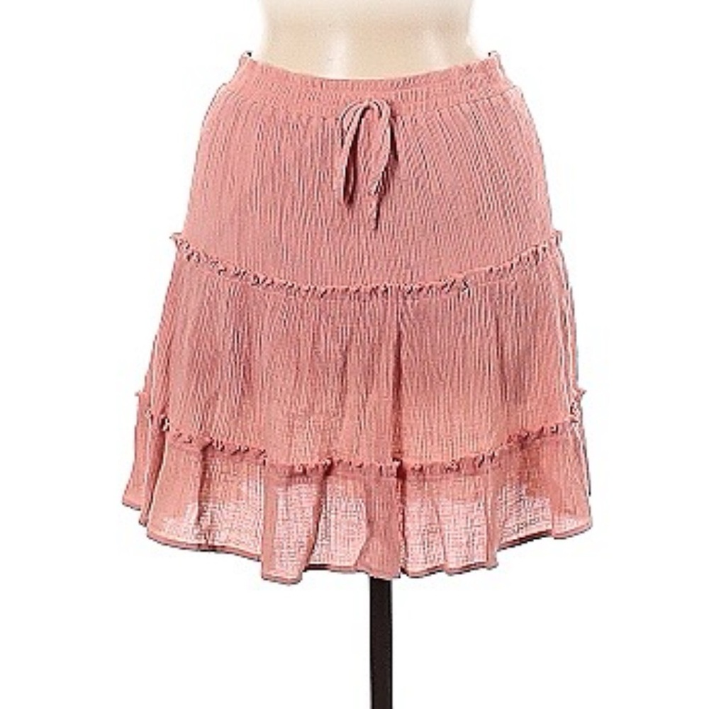Pink Mini Skater Skirt with Tie Front